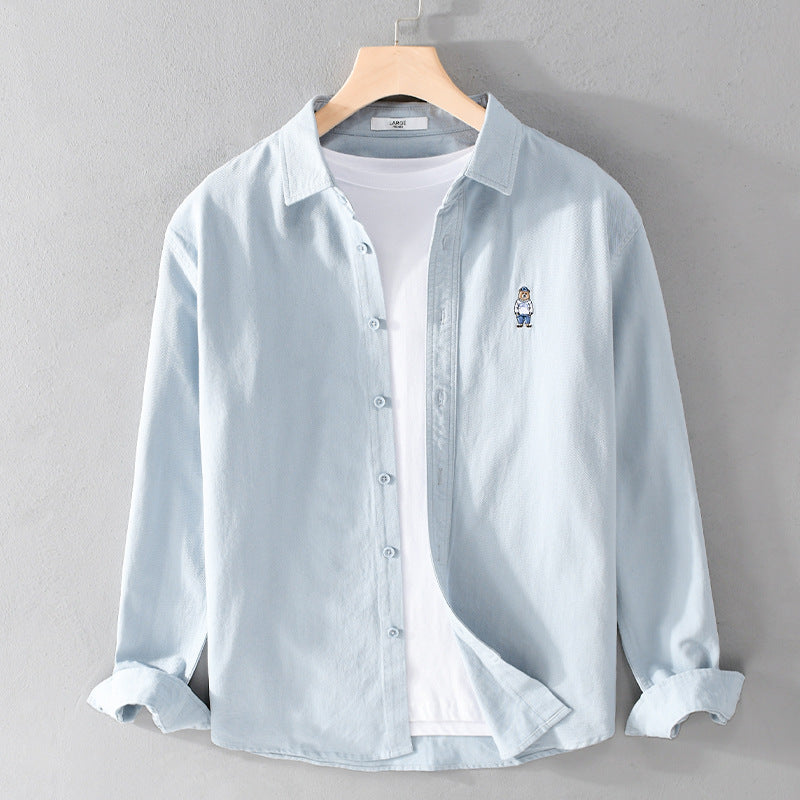 Men's Lightweight Shirt-Over Shirt made of Cotton Twill with Small Figure Embroidery and Boxy Cut Chichicherry