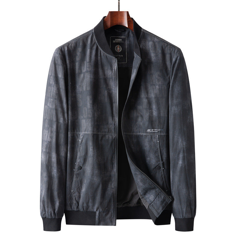 Men's bomber jacket in leather look with subtle all-over print, zipper and ribbed cuffs Chichicherry