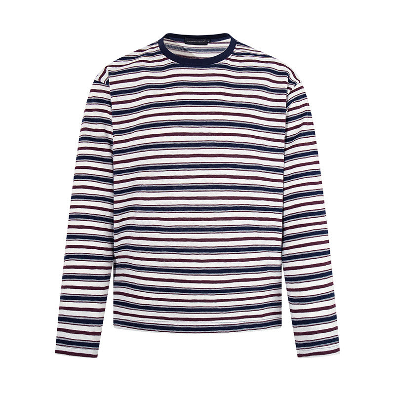 Men's Striped Long Sleeve Shirt made of Cotton Blend with Round Neck and Fine Texture Chichicherry