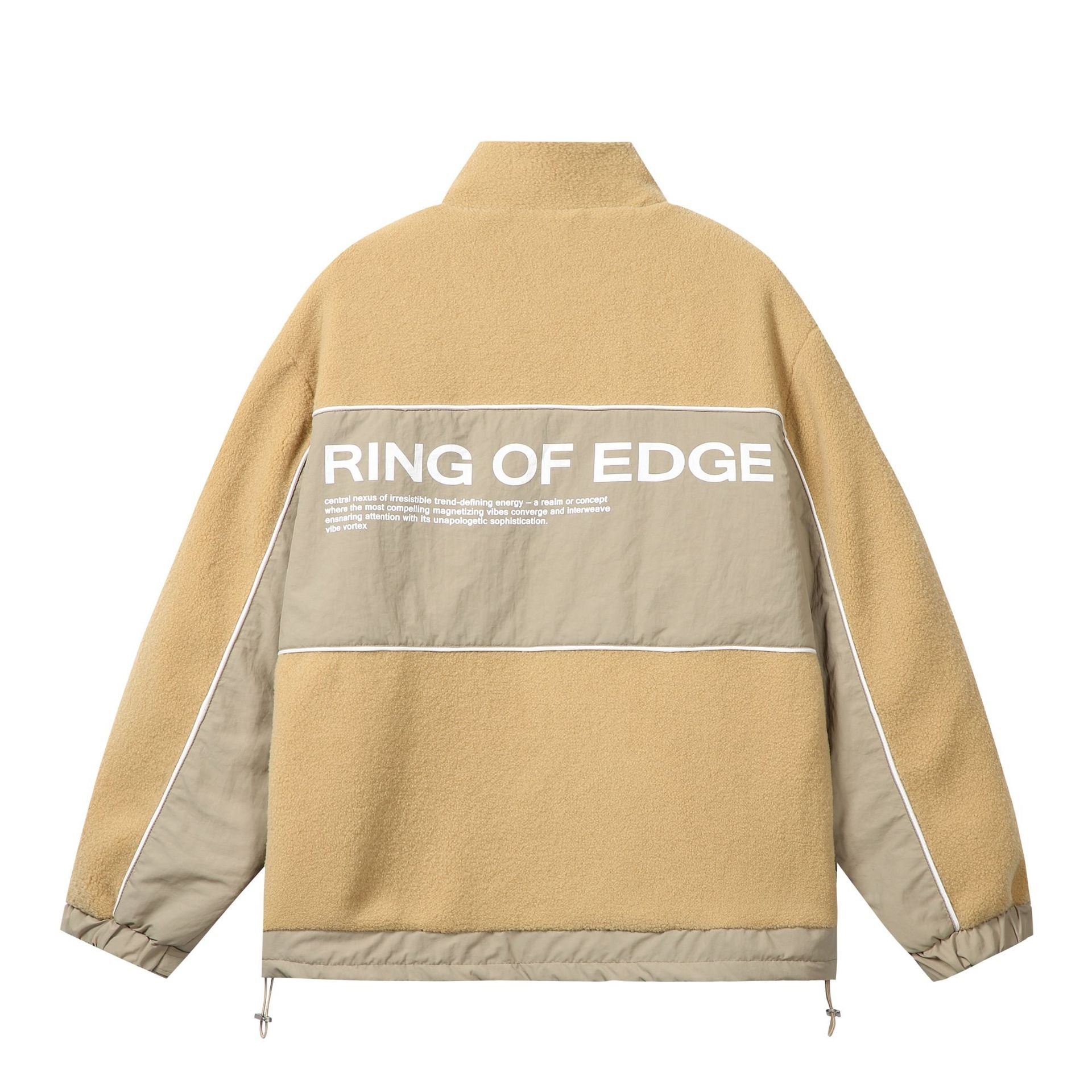 Unisex Oversize Fleece Field Jacket with Nylon Panels, High Stand-Up Collar and Drawstring Chichicherry