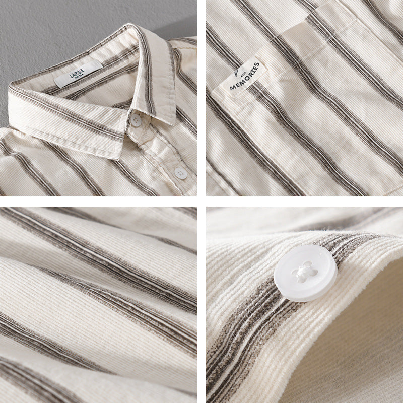 Men's Striped Oversize Shirt made of Cotton Blend with Chest Pocket and Relaxed Fit Chichicherry