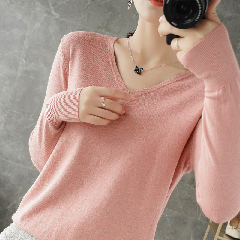 Ladies Lightweight V-Neck Cashmere Look Fine Knit Sweater Chichicherry