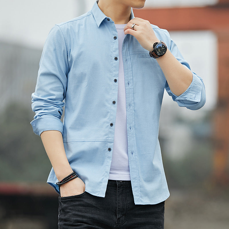 Men's casual cotton denim shirt with chest pocket, button placket, and straight fit Chichicherry