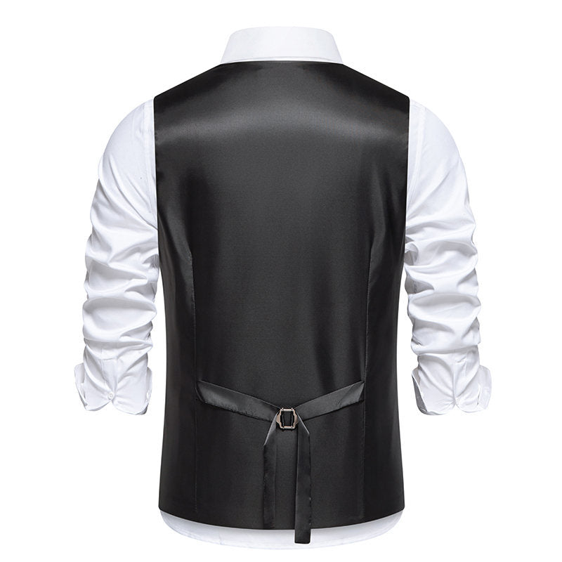 Men's Tailored Vest with Asymmetric Zipper and V-Neck Chichicherry