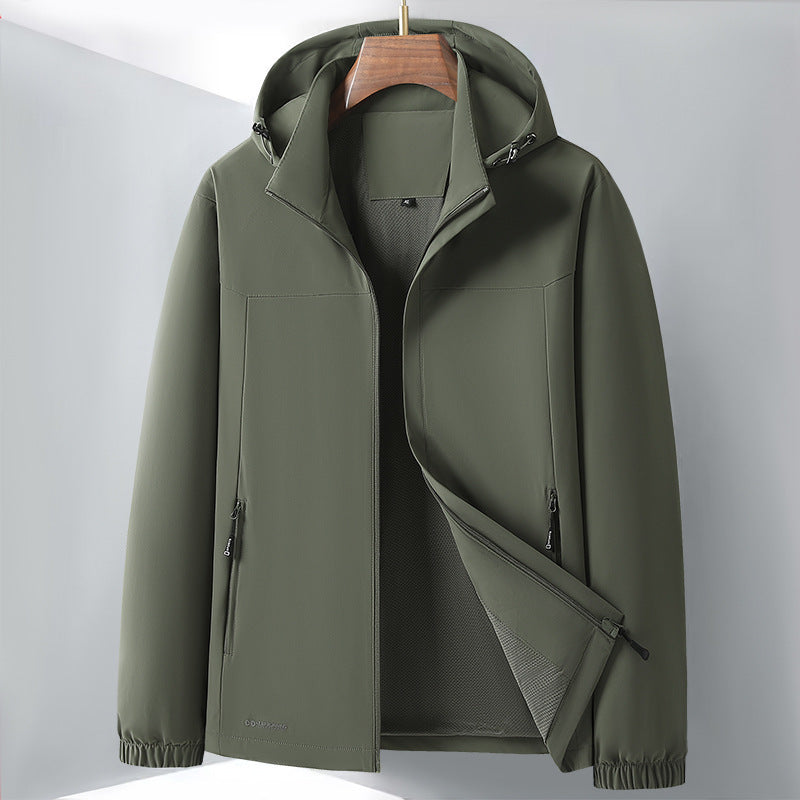 Men's Lightweight Softshell Hybrid Jacket with Hood, Breathable Mesh Lining and Hidden Zip Pockets Chichicherry