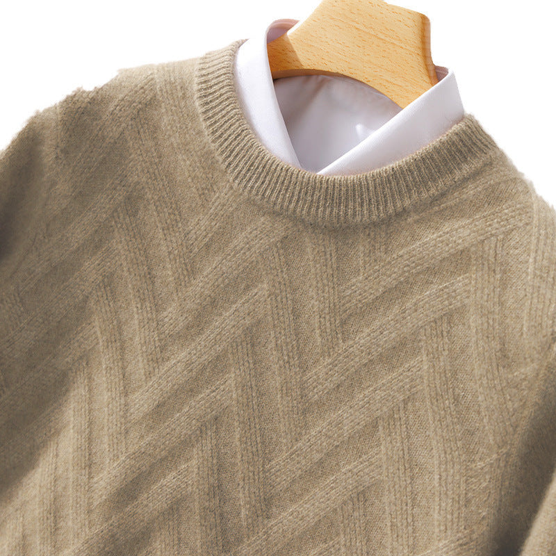 Men's Fine Crew Neck Sweater made of Cashmere Blend with Chevron Structure Chichicherry