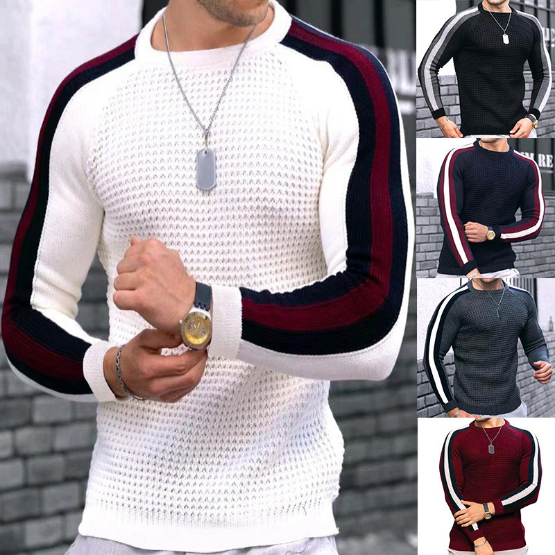 Men's structure knit pullover with raglan sleeves and contrast stripes Chichicherry
