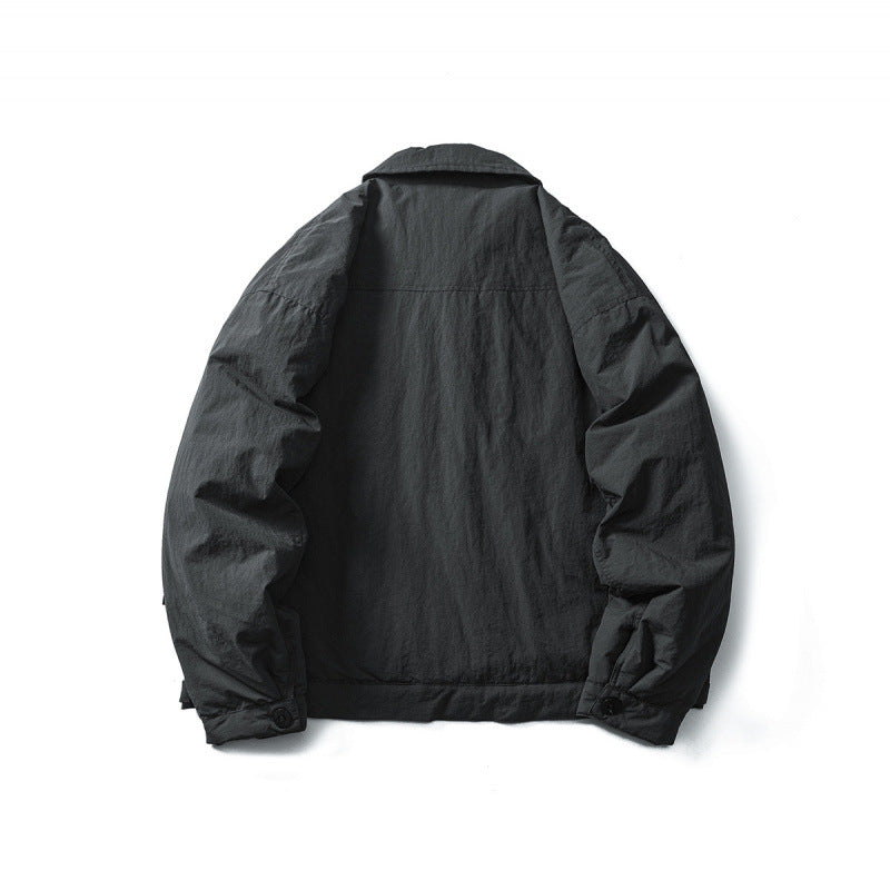 Men's Lightweight Oversized Field Jacket in Workwear Style with Shirt Collar and Button Closure Chichicherry