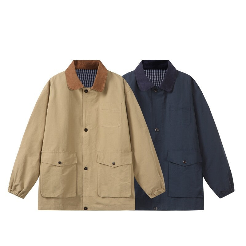 Men's transitional worker jacket in boxy cut with cord collar and flap pockets Chichicherry