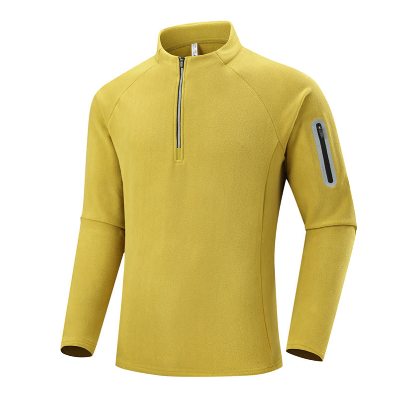 Men's Fleece Half-Zip Training Shirt with Stand-up Collar and Sleeve Zipper Pocket Chichicherry