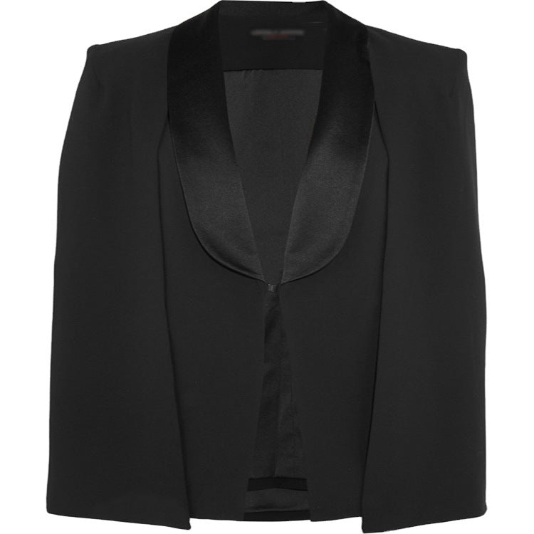 Women Tailored Evening Cape Blazer with Satin Shawl Collar and Cape Sleeves Chichicherry
