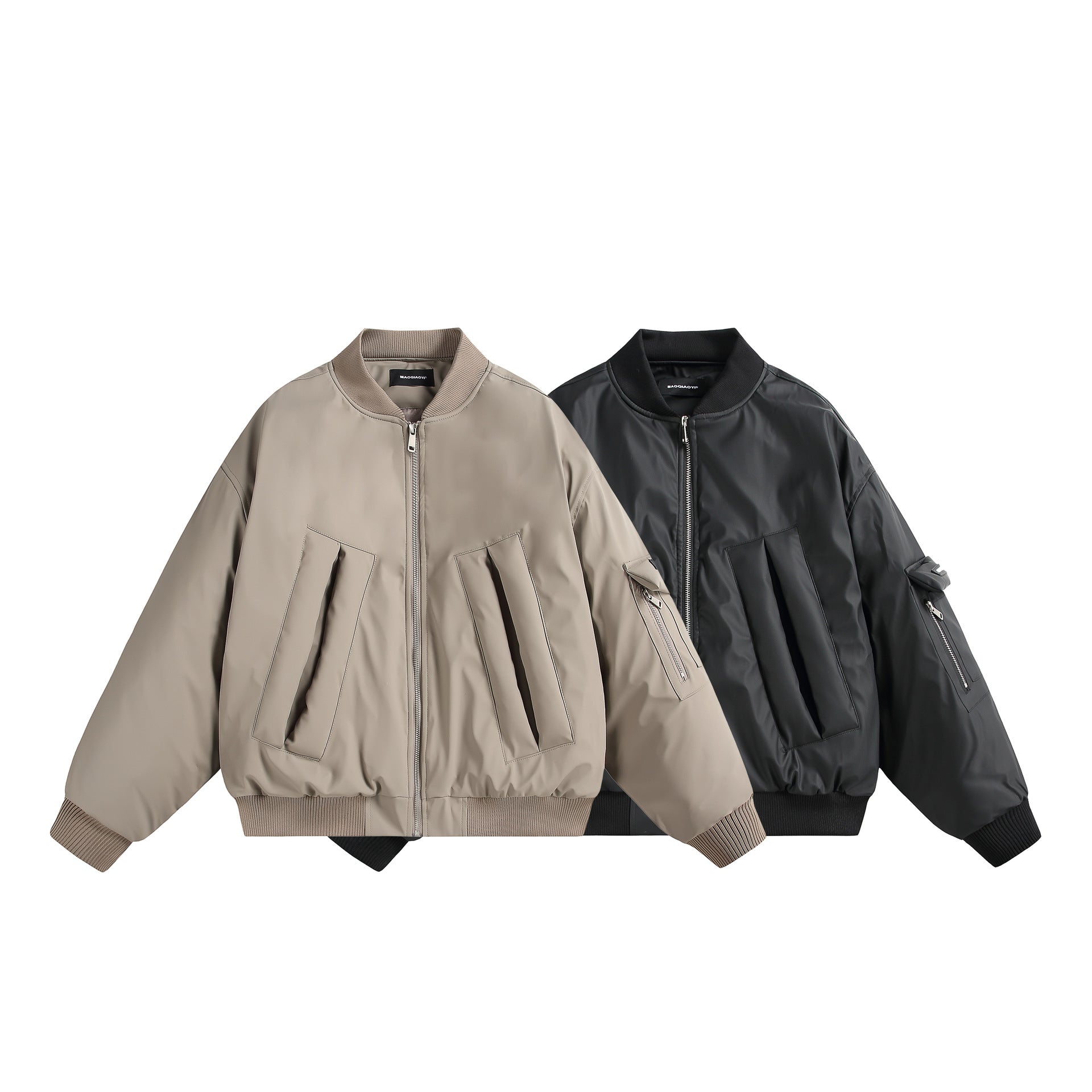 Unisex Short Cut Oversized Puffer Jacket with Utility Arm Pocket and Ribbed Cuffs Chichicherry