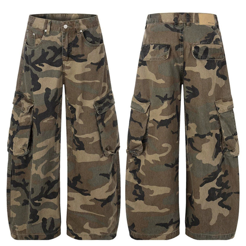Women's wide cargo pants in camouflage print with multi-pockets Chichicherry