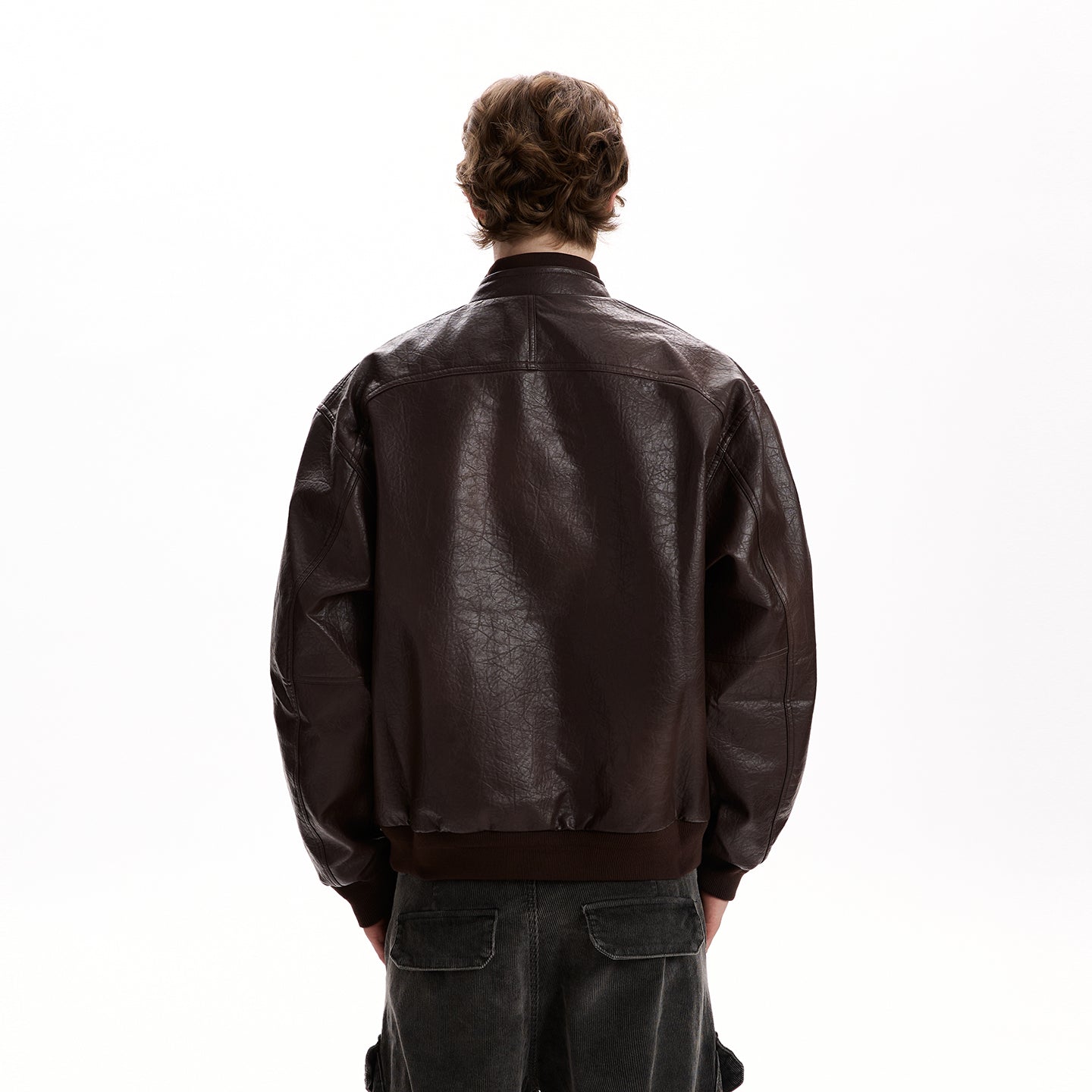 Herren Oversized Kunstlederjacke im Worker-Look mit Pattentaschen Chichicherry