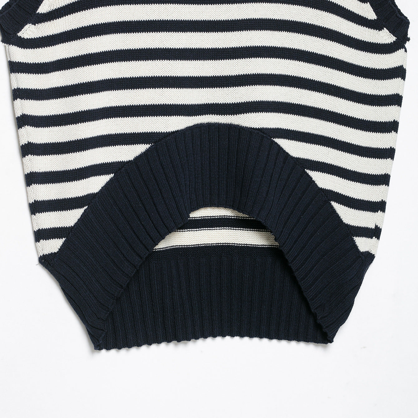 Women's Striped Knit Vest with Round Neck and Wide Ribbed Cuff Chichicherry