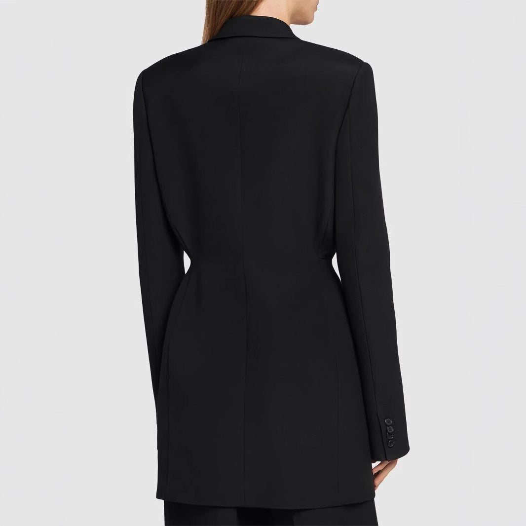 Women Single-Breasted Long Blazer with Tailored Silhouette and Wide Palazzo Pants Chichicherry