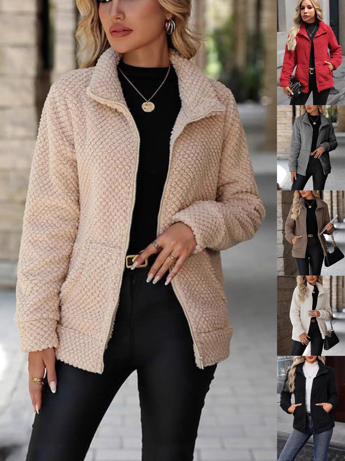 Women's teddy fleece jacket with zipper and stand-up collar Chichicherry