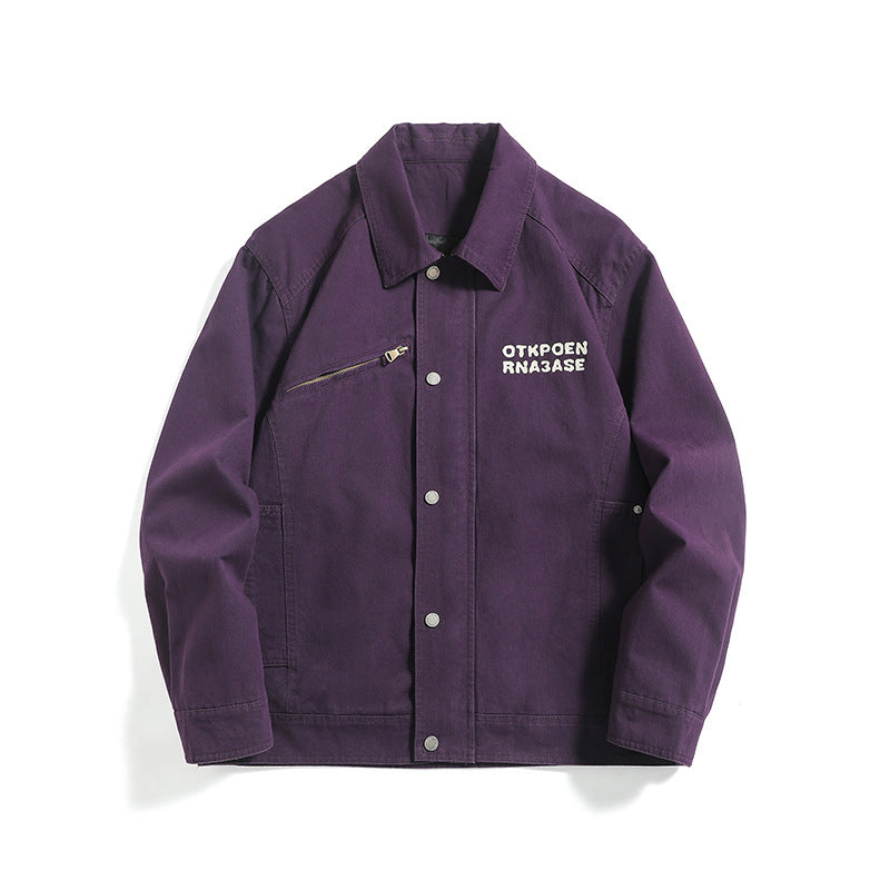 Unisex short jacket in workwear look with diagonal zipper chest pocket Chichicherry