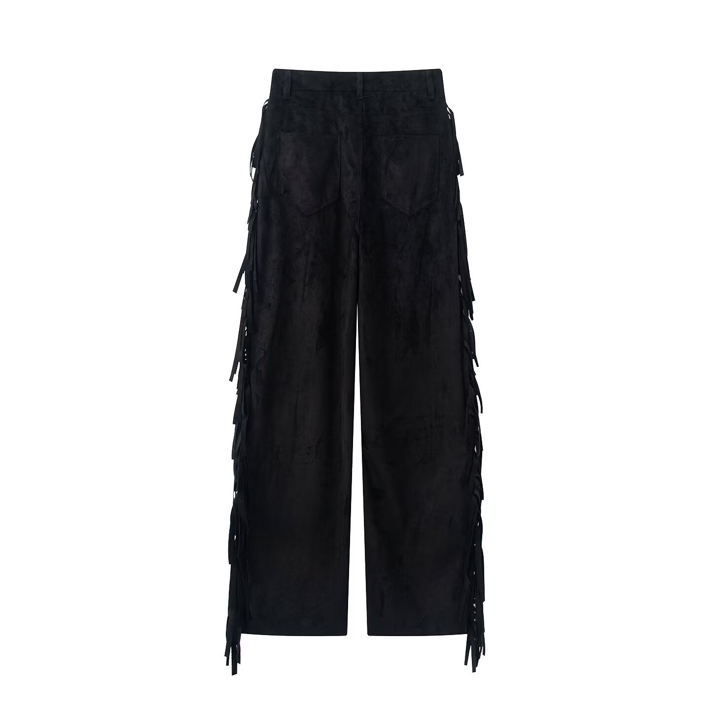 Women Wide High-Waist Flared Trousers with Side Fringes and Suede Look Chichicherry