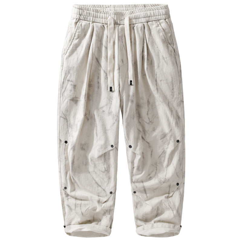 Men's Wide Baggy Cargo Pants with Marble Print and Drawstring Chichicherry