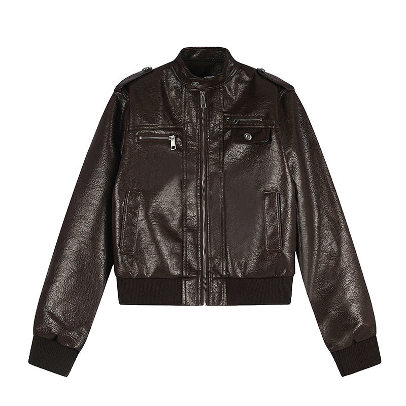 Men's Leather Look Bomber Jacket Chichicherry