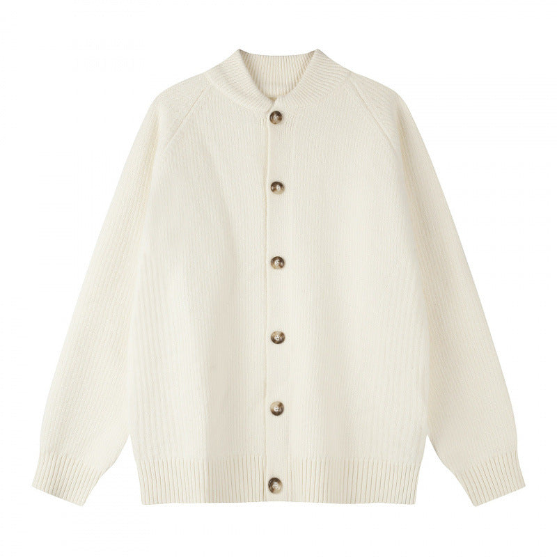 Men's Relaxed Chunky Knit Cardigan with Raglan Sleeves and Ribbed Cuffs Chichicherry