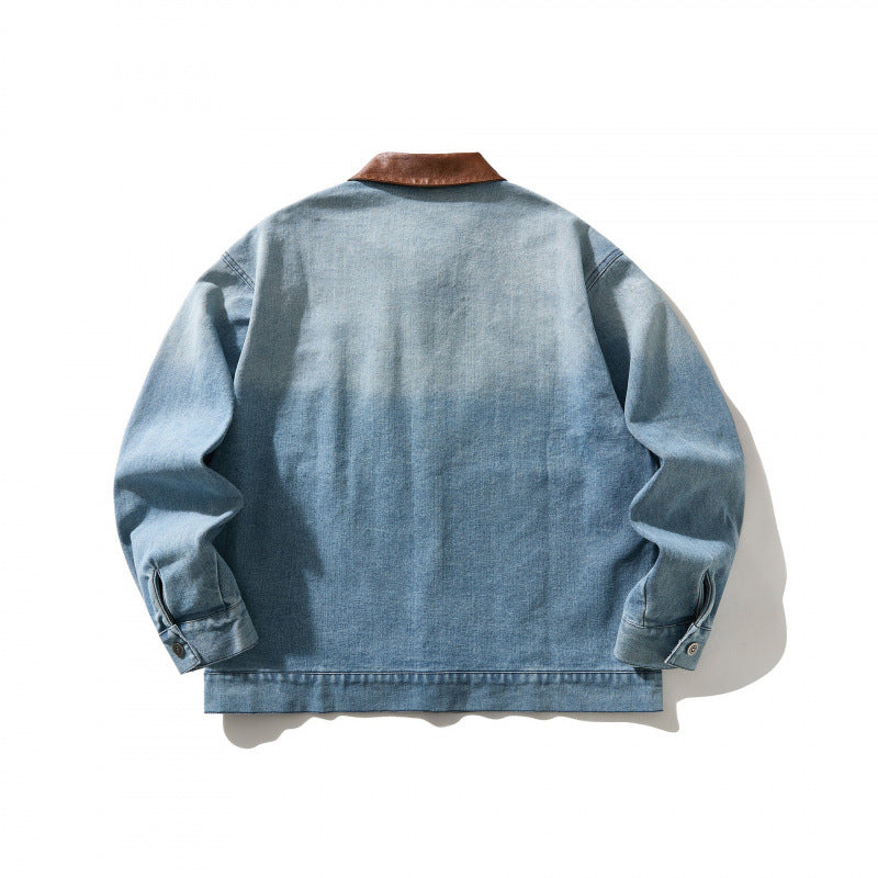 Men's denim jacket in worker look with contrast collar Chichicherry