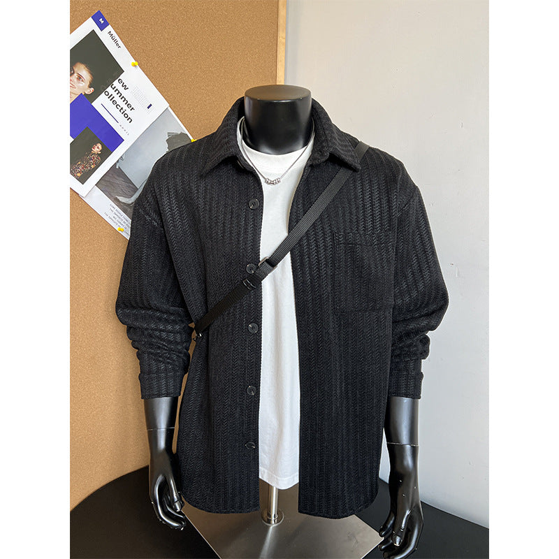Men's Textured Overshirt-Jacket made of Knit with Kent Collar Chichicherry