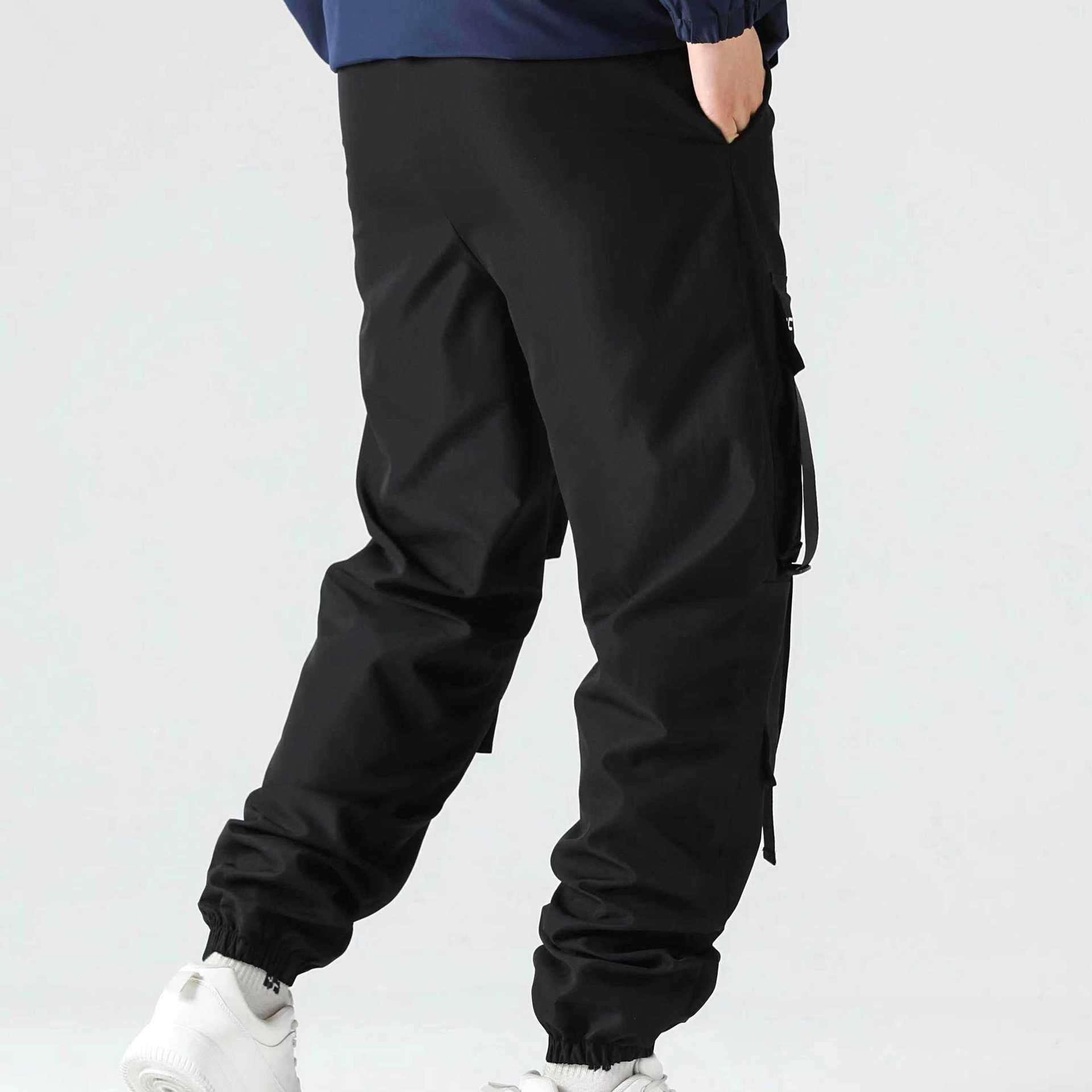 Men's utility cargo jogger pants with multiple pockets, decorative belts & drawstring waistband Chichicherry