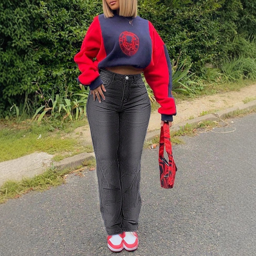Women High-Waisted Slim-Straight Denim Jeans with Sculpting Waistband Chichicherry