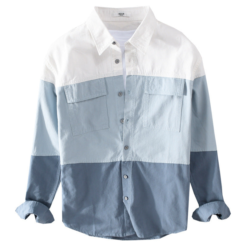 Men's Colorblock Overshirt in Shirt Jacket Style with Chest Pockets and Relaxed Fit Chichicherry