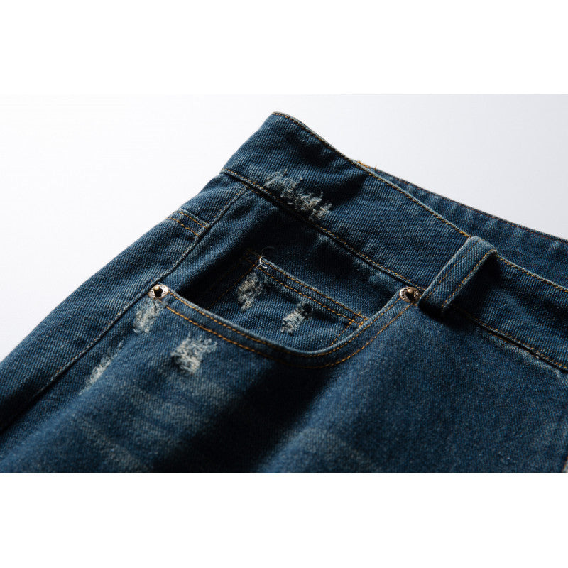 Men's Wide Highwaist Baggy Jeans with Used Wash and Five Pocket Details Chichicherry