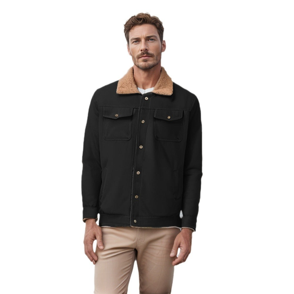 Men's Workwear Jacket with Teddy Collar and Snap Button Placket Chichicherry