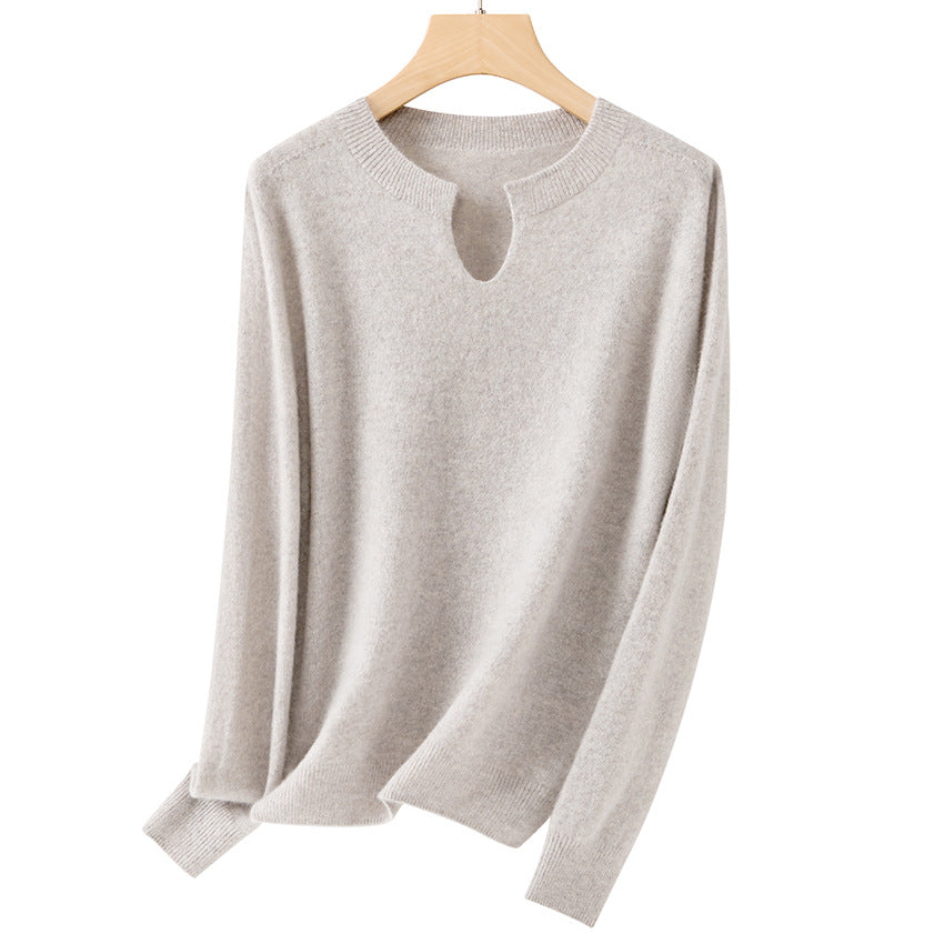 Women's Fine Knit Sweater with Notch Collar and Angora Look Chichicherry