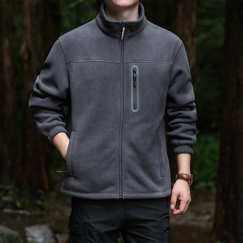 Men's Thermal Microfleece Outdoor Jacket with Stand-Up Collar, Waterproof Chest Zip Pocket Chichicherry