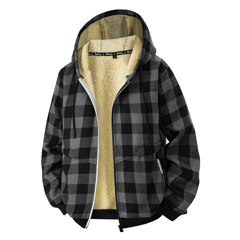 Men's checked Sherpa-lined hoodie with zipper and ribbed cuffs Chichicherry