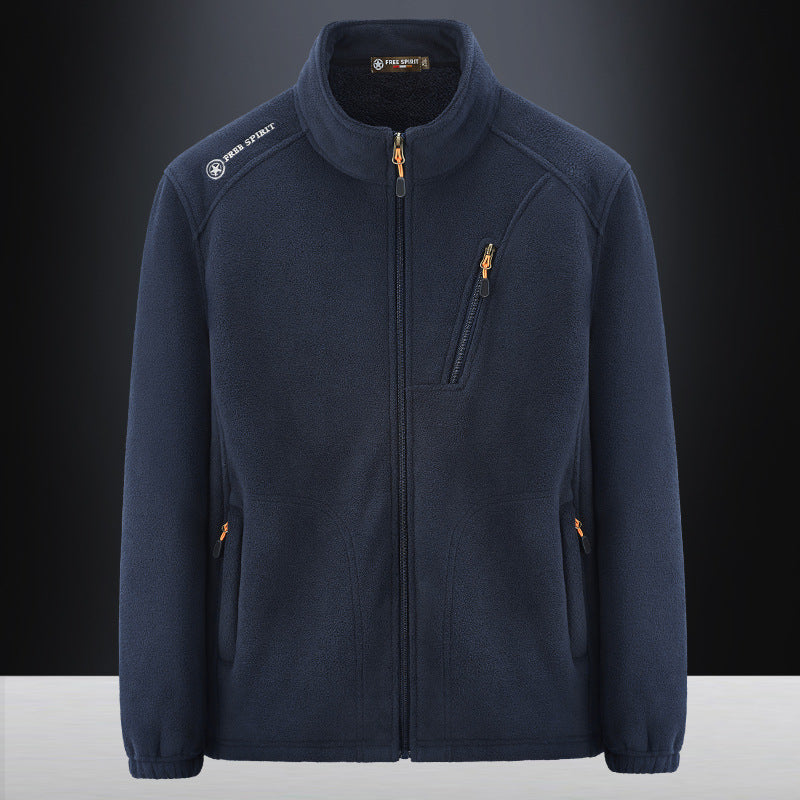 Men's Warm Microfleece Outdoor Jacket with Chest Zipper, Side Pockets and Stand-Up Collar Chichicherry