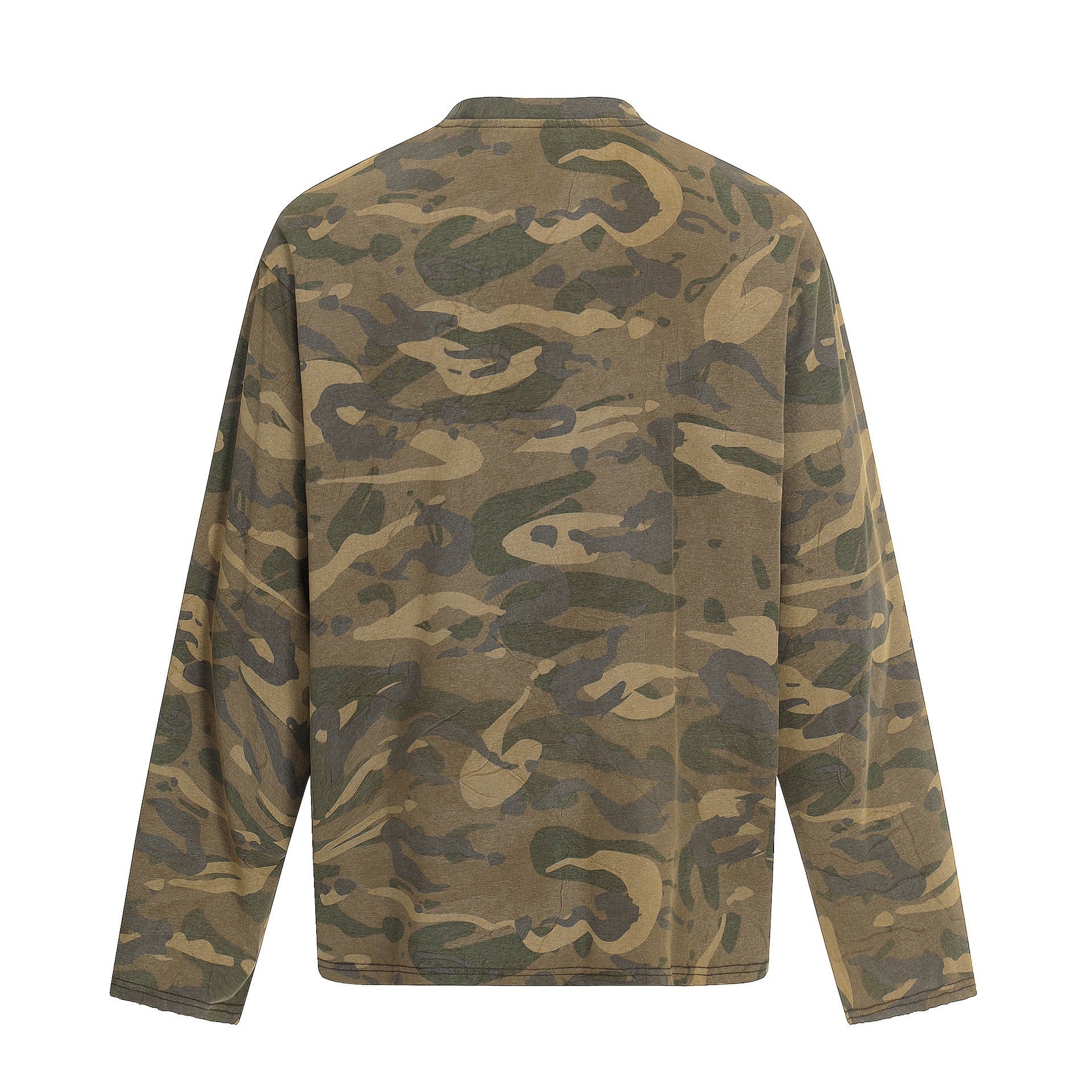 Men's camouflage long sleeve shirt in used look with round neckline and vintage print Chichicherry