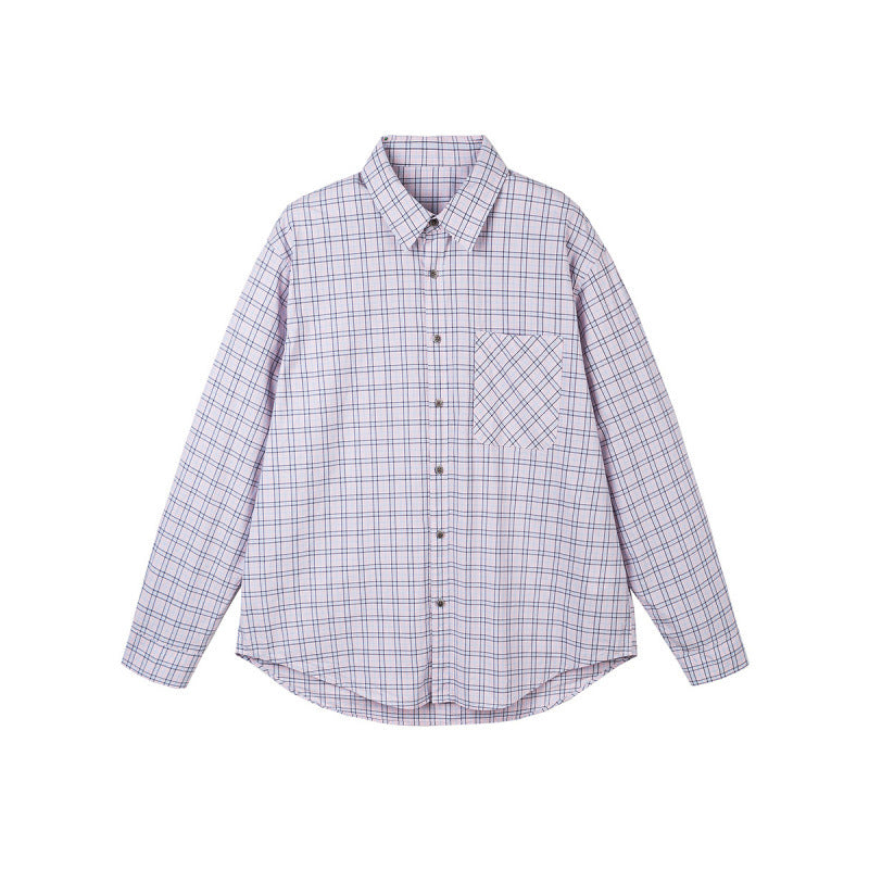 Women Checked Oversize Shirt with Asymmetrical Chest Pocket and Rounded Hem Chichicherry