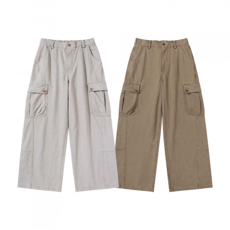 Women's Wide Cargo Pants with High Waist, Large Flap Pockets, and Culotte Silhouette Chichicherry