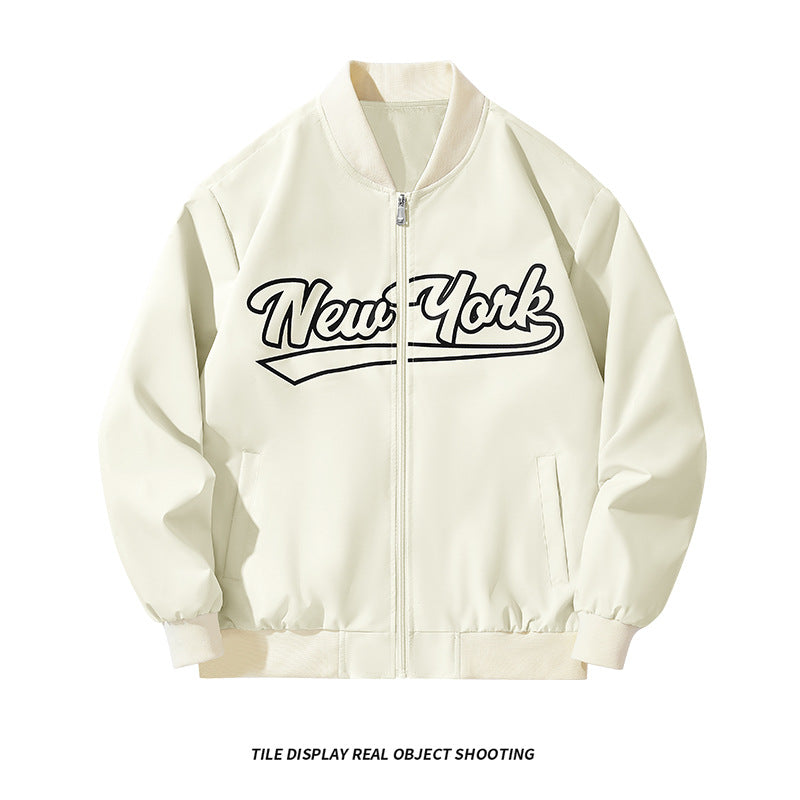 Men's bomber jacket in college style with script front print and ribbed cuffs Chichicherry