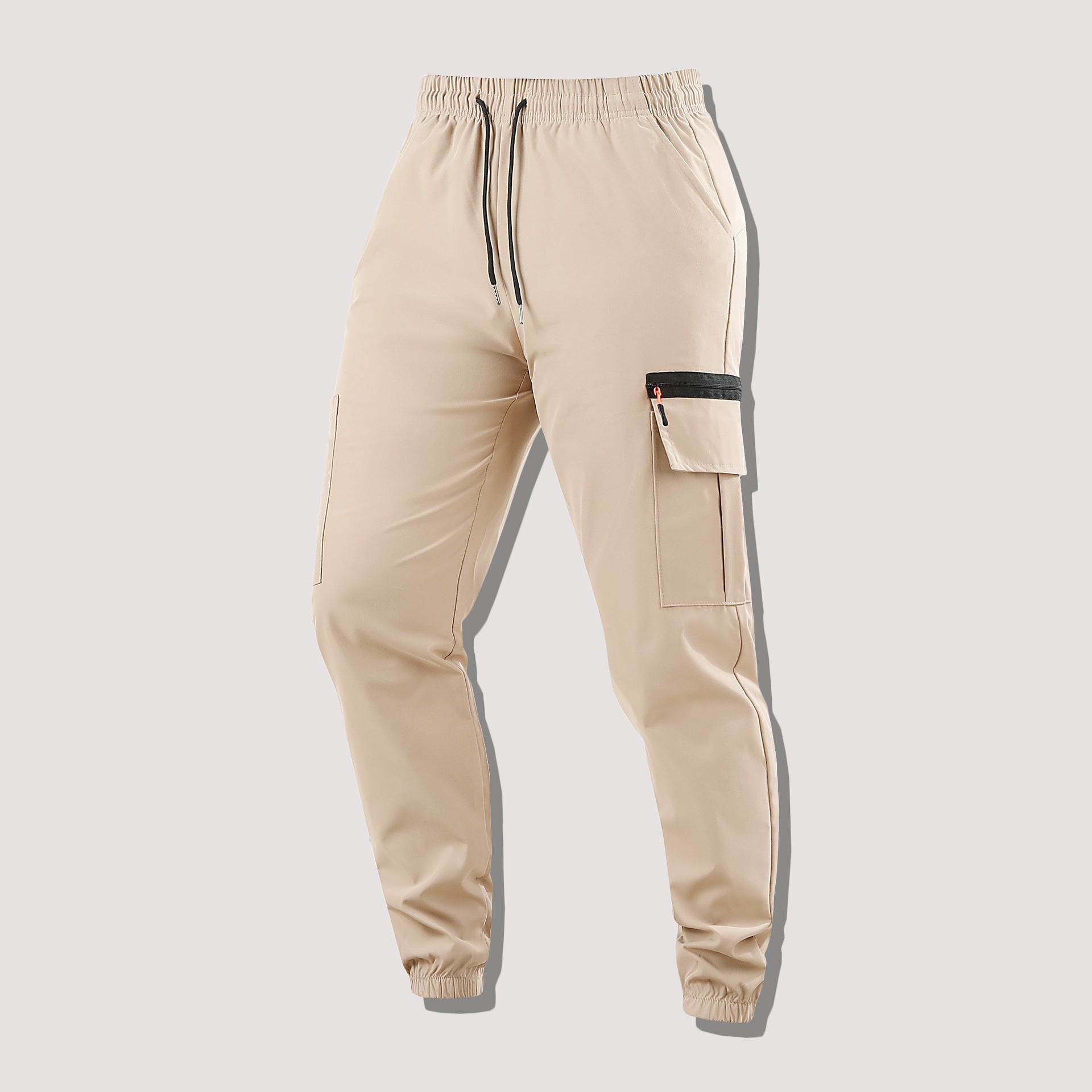 Men's Functional Cargo Jogging Pants with Zipper Pocket and Elastic Waistband Chichicherry
