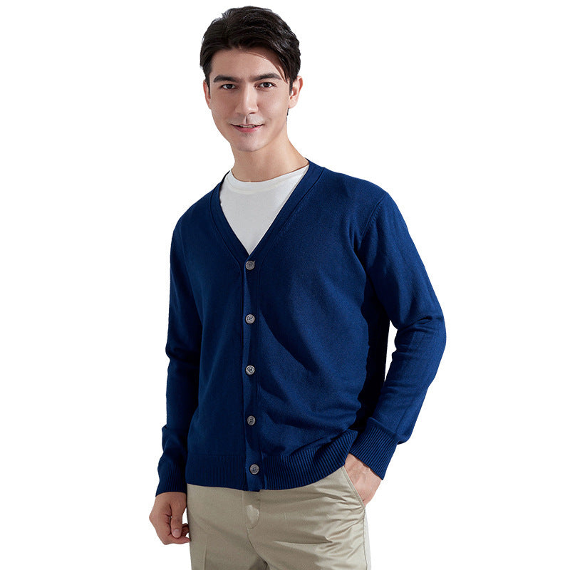 Men's Lightweight Fine Knit Cardigan with V-Neck and Business Silhouette Chichicherry