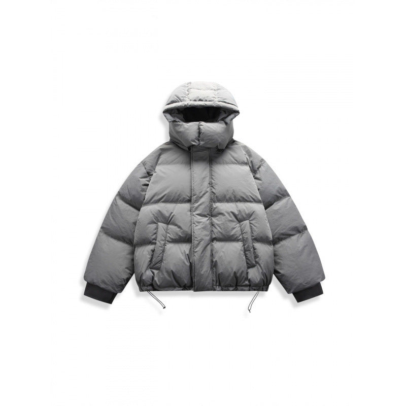 Unisex Short Padded Jacket with Hood, High Stand-Up Collar, and Adjustable Hem Chichicherry