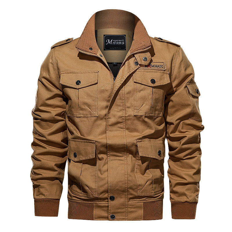 Men's Canvas Field Jacket in Utility Look with Multiple Pockets, Epaulettes and Ribbed Hem Chichicherry