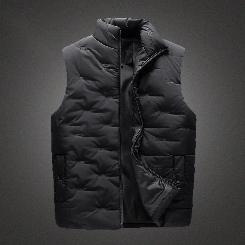 Men's Lightweight Thermal Quilted Vest with High Collar, Windproof Microfiber Shell, and Concealed Zipper Pockets Chichicherry