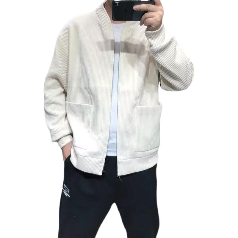 Herren Gerippte Zip-Strickjacke mit Stehblende und aufgesetzten Taschen Chichicherry