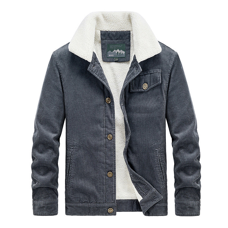 Men's cord worker jacket with voluminous Sherpa lining and chest flap pocket Chichicherry
