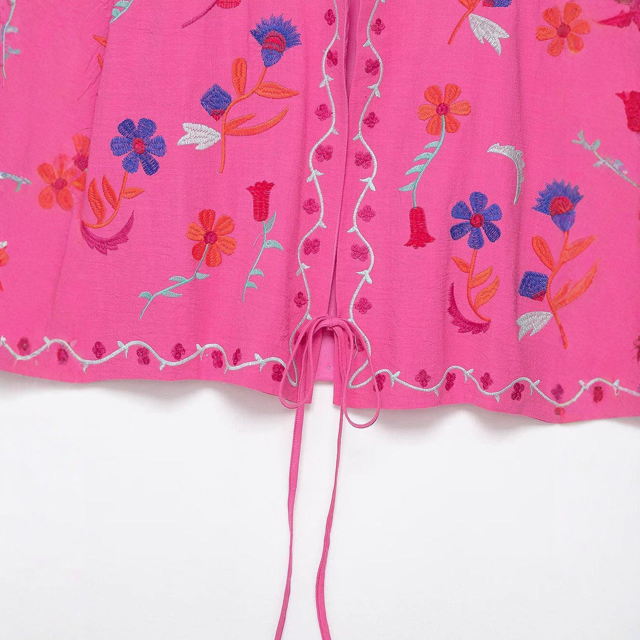 Women's Oversize Light Cotton Cardigan with Colorful Floral Embroidery Chichicherry