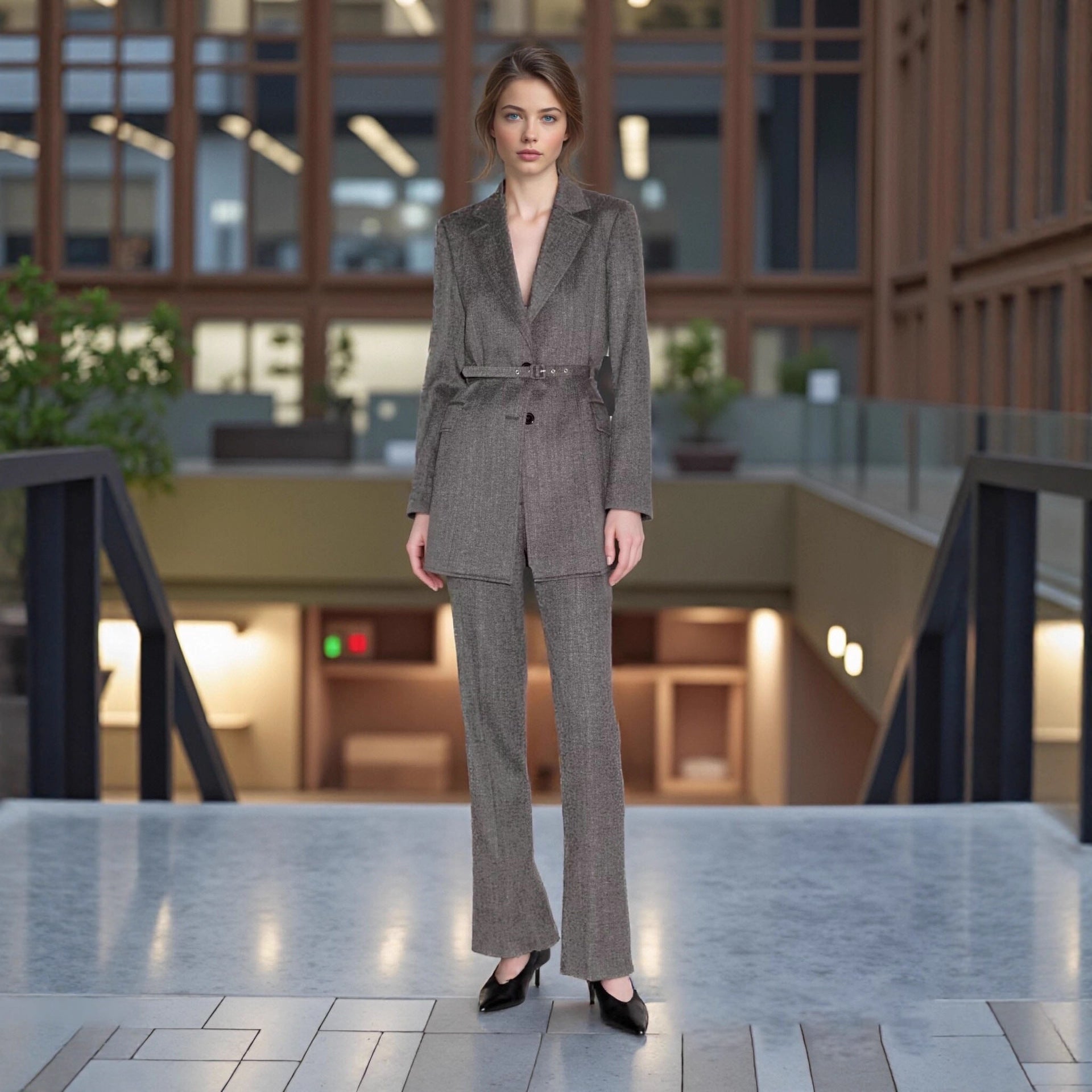 Women Straight Cut Suit Trousers with High Waist and Crease Chichicherry